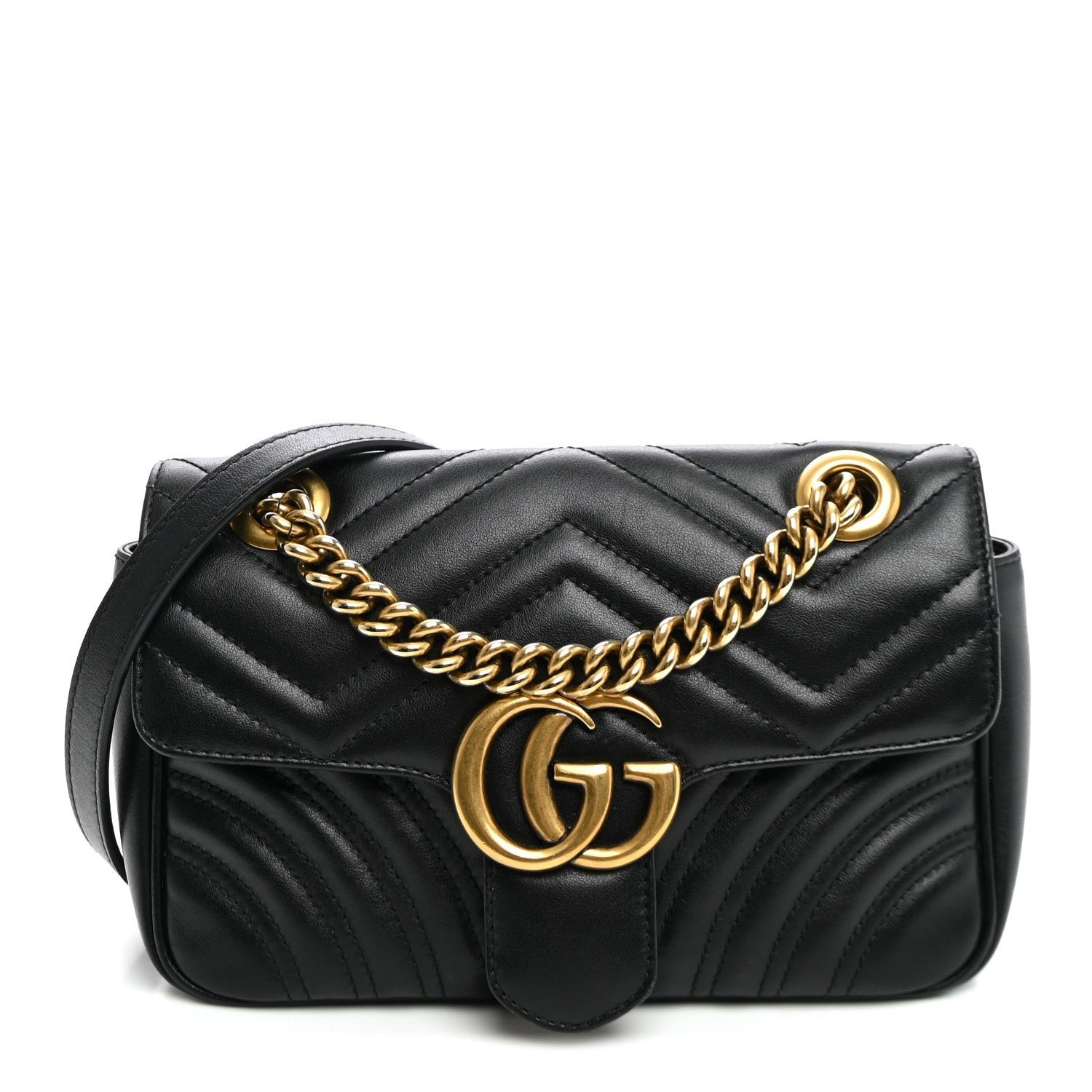 Gucci Calfskin Matelasse Mini GG Marmont Shoulder Bag Black