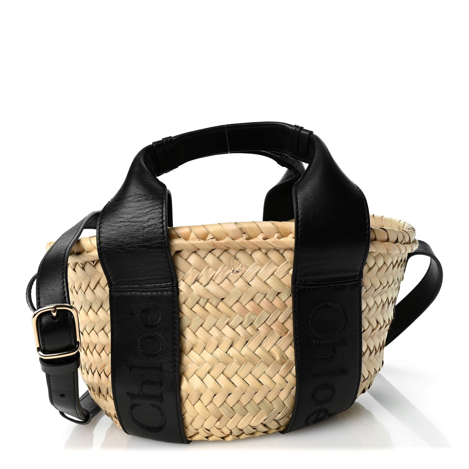 Chloe Raffia Smooth Calfskin Small Sense Basket Black