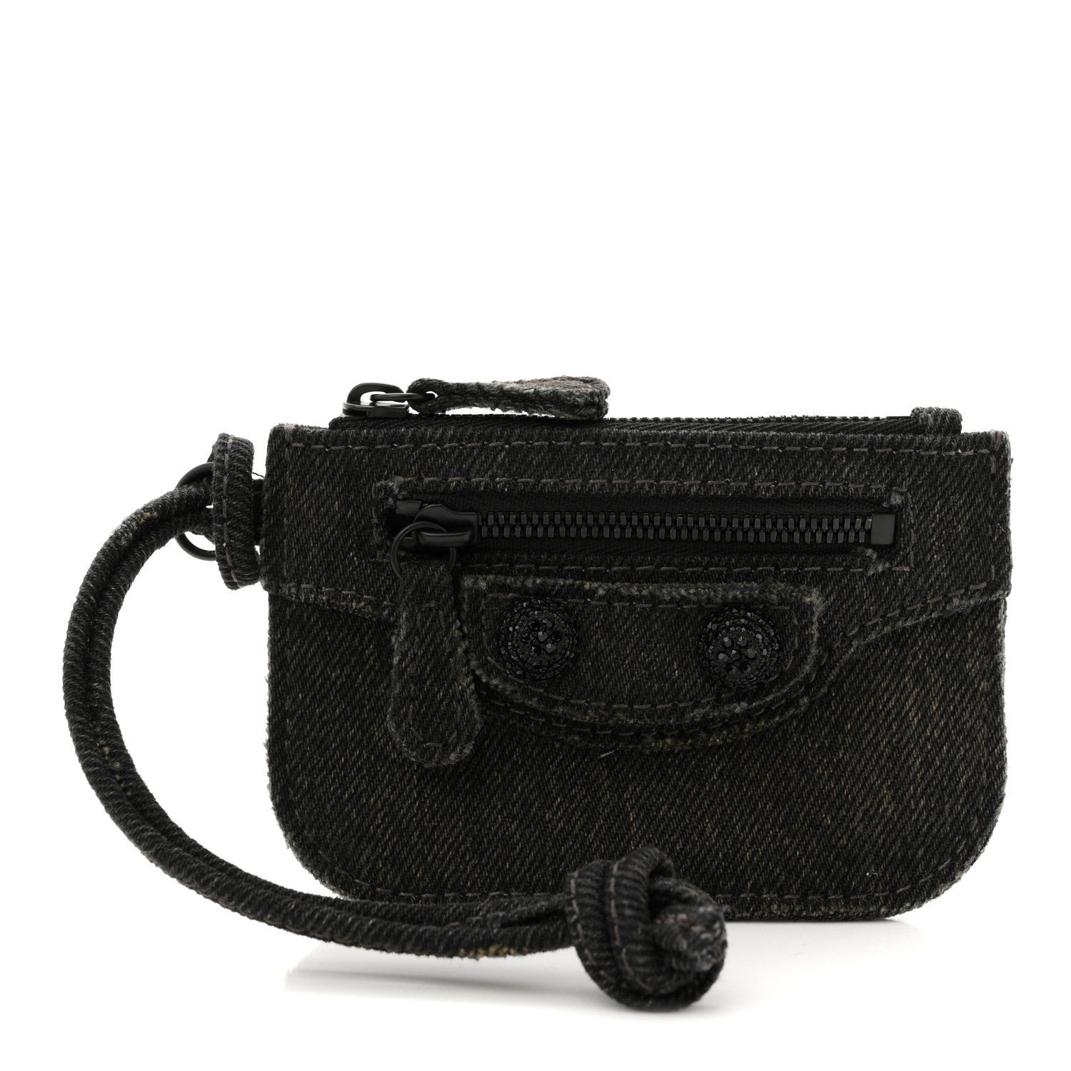 Balenciaga Balenciaga Denim Crystal Coin Purse Black