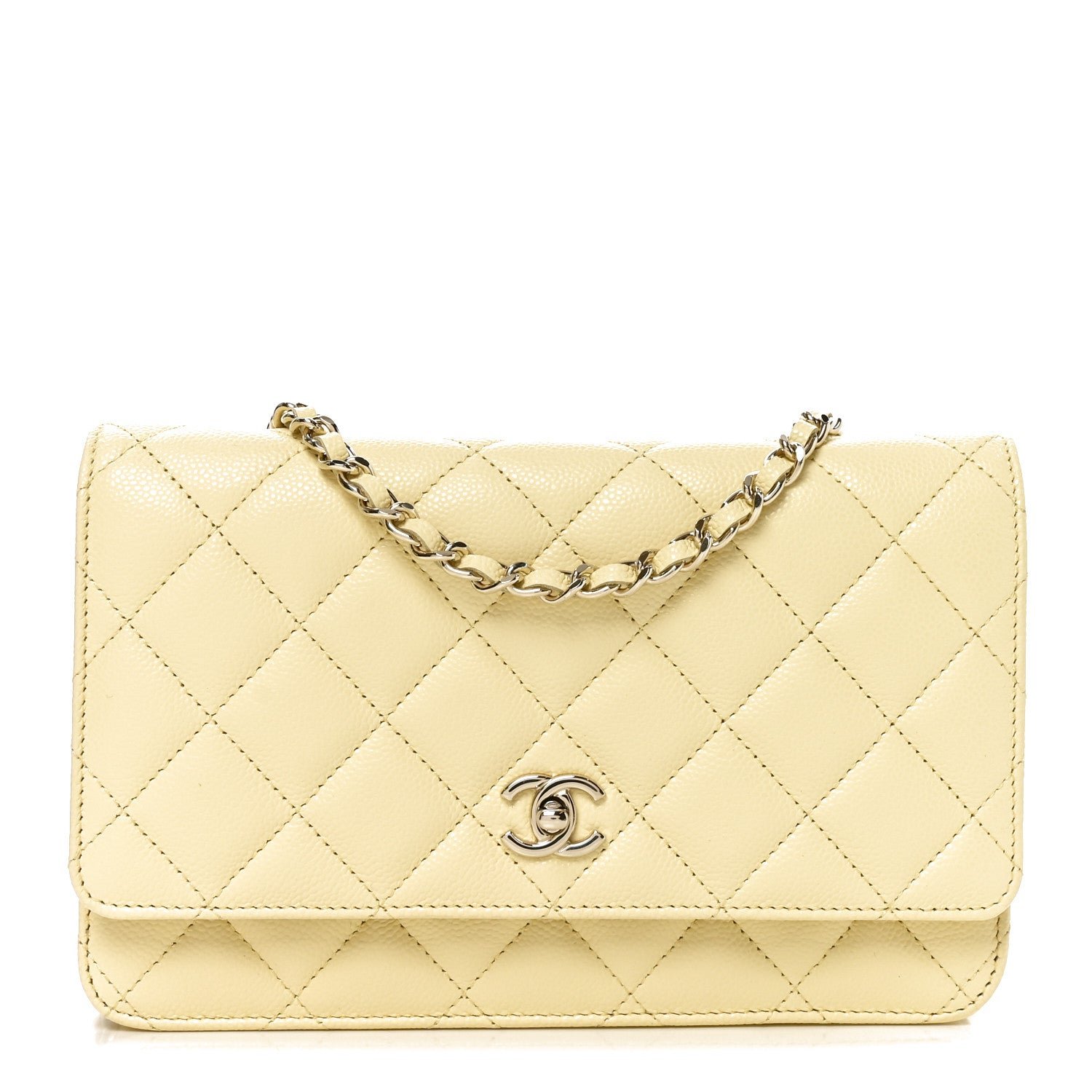 Chanel Caviar Quilted CC Turnlock Wallet On Chain WOC Light Yellow