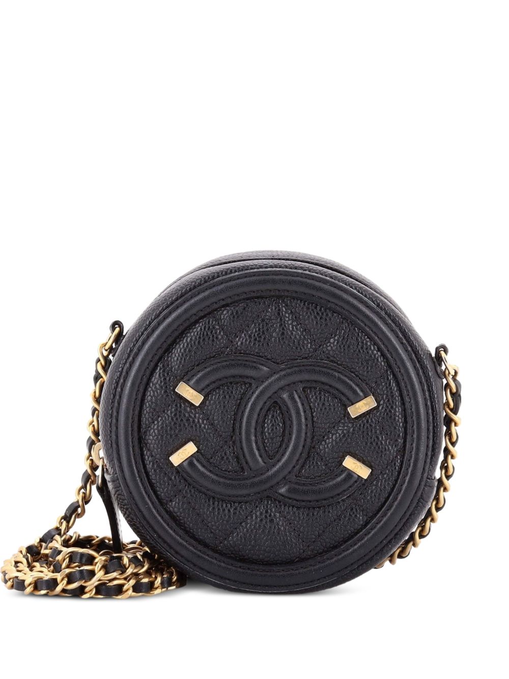 Filigree Round Clutch with Chain Quilted Caviar Mini crossbody bag