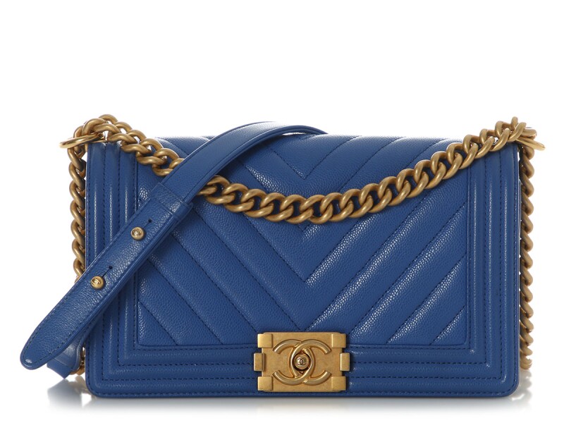 Cobalt Blue Chevron Quilted Caviar Medium Boy Bag Gold Hardware, 2024