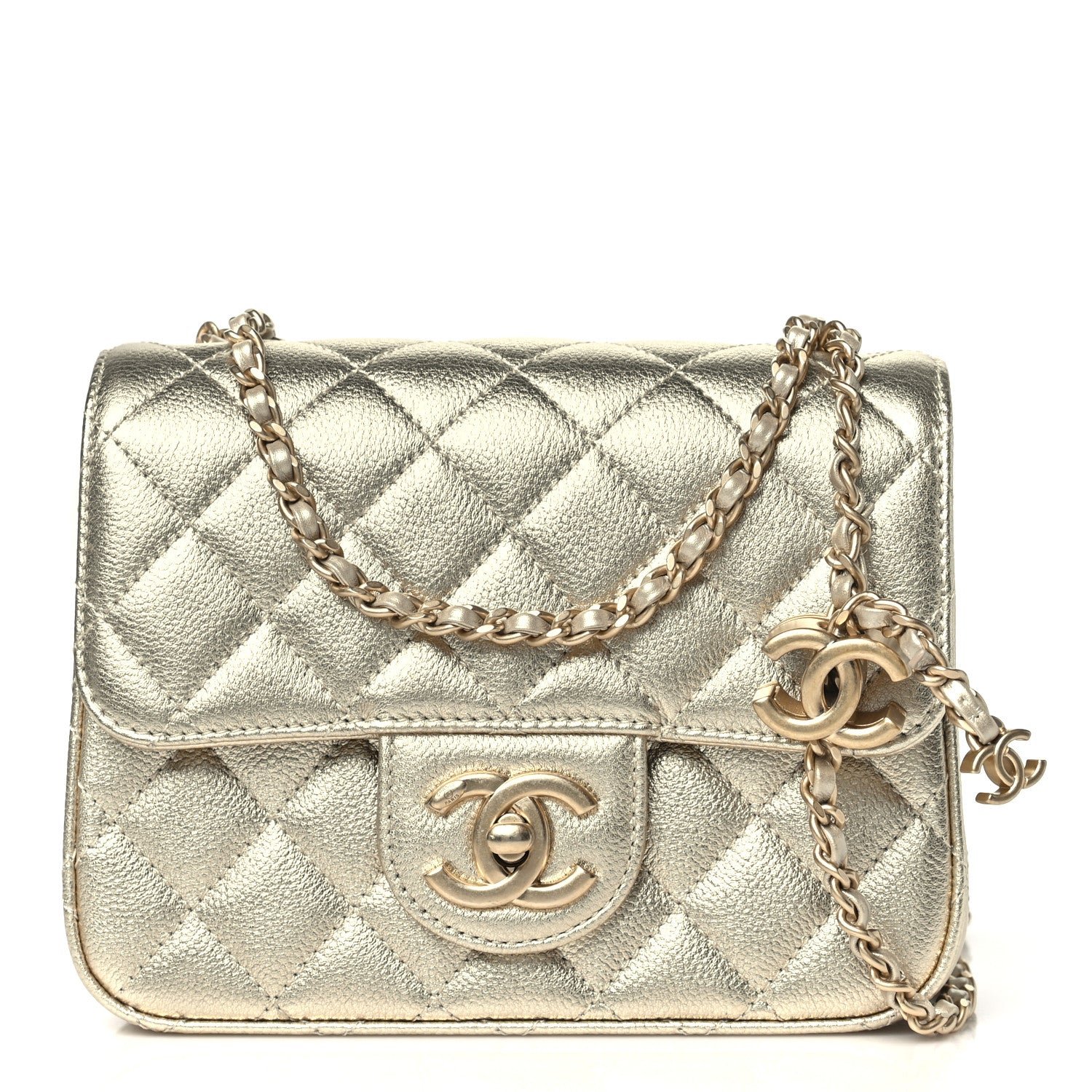 Chanel Metallic Caviar Quilted Mini Square CC Slide Flap Gold