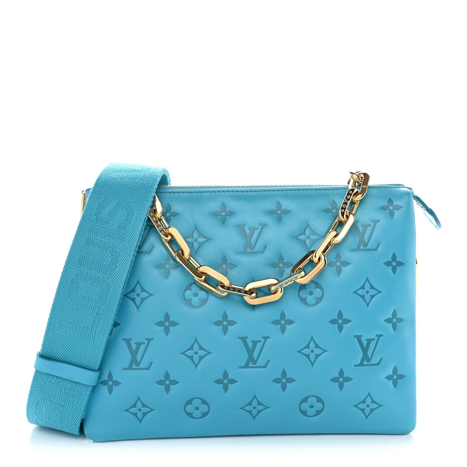 Louis Vuitton Lambskin Embossed Monogram Coussin PM Turquoise