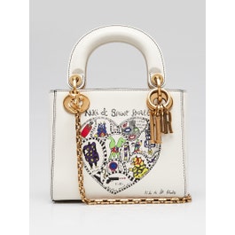 Christian Dior Off White Leather Niki De Saint Phalle Print Mini Lady Dior Bag 