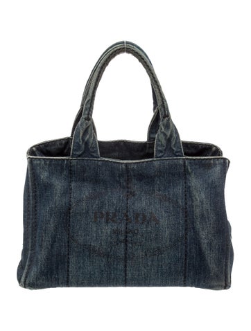 Enameled Metal Triangle Denim Logo Tote Avio