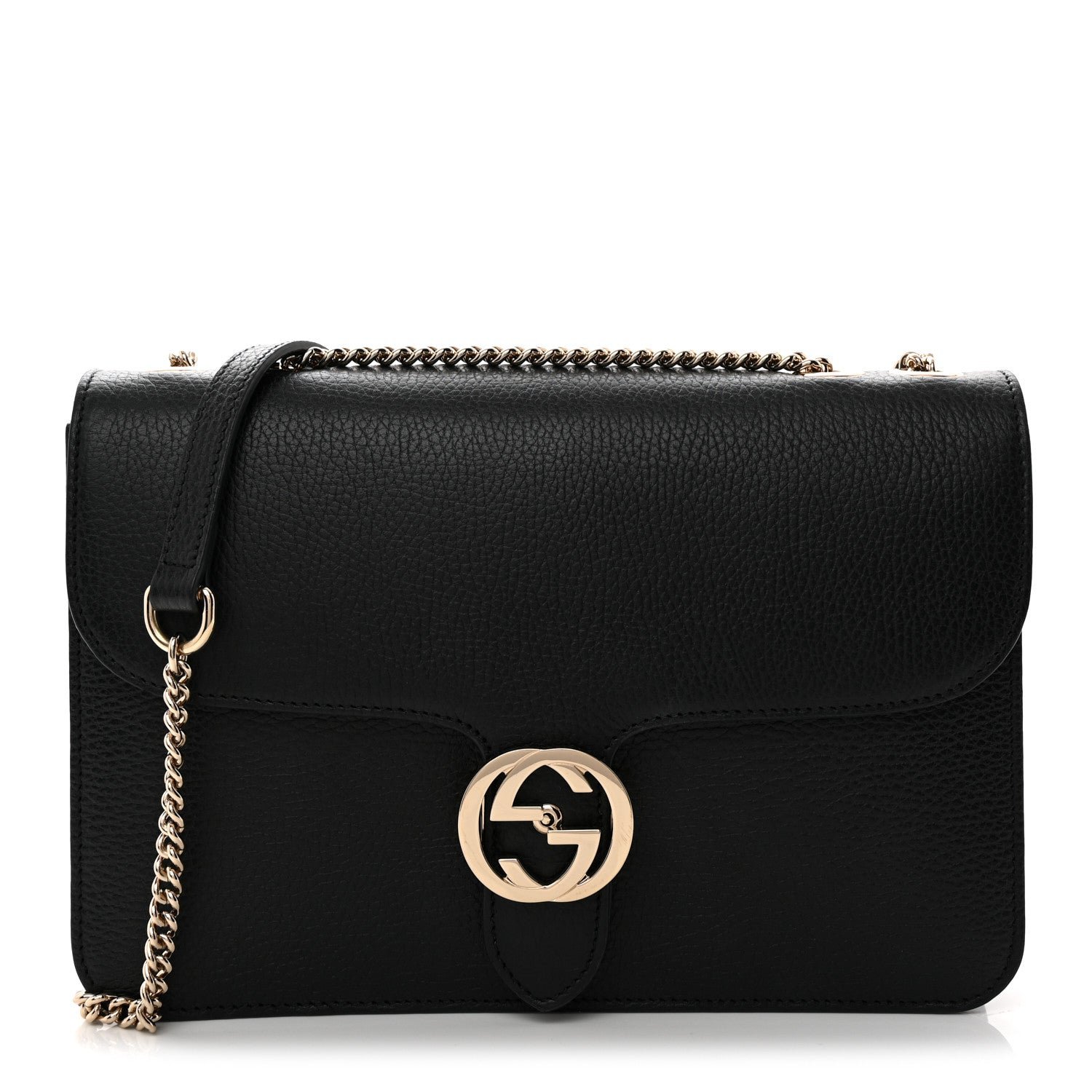 Gucci Dollar Calfskin Interlocking G Shoulder Bag Black