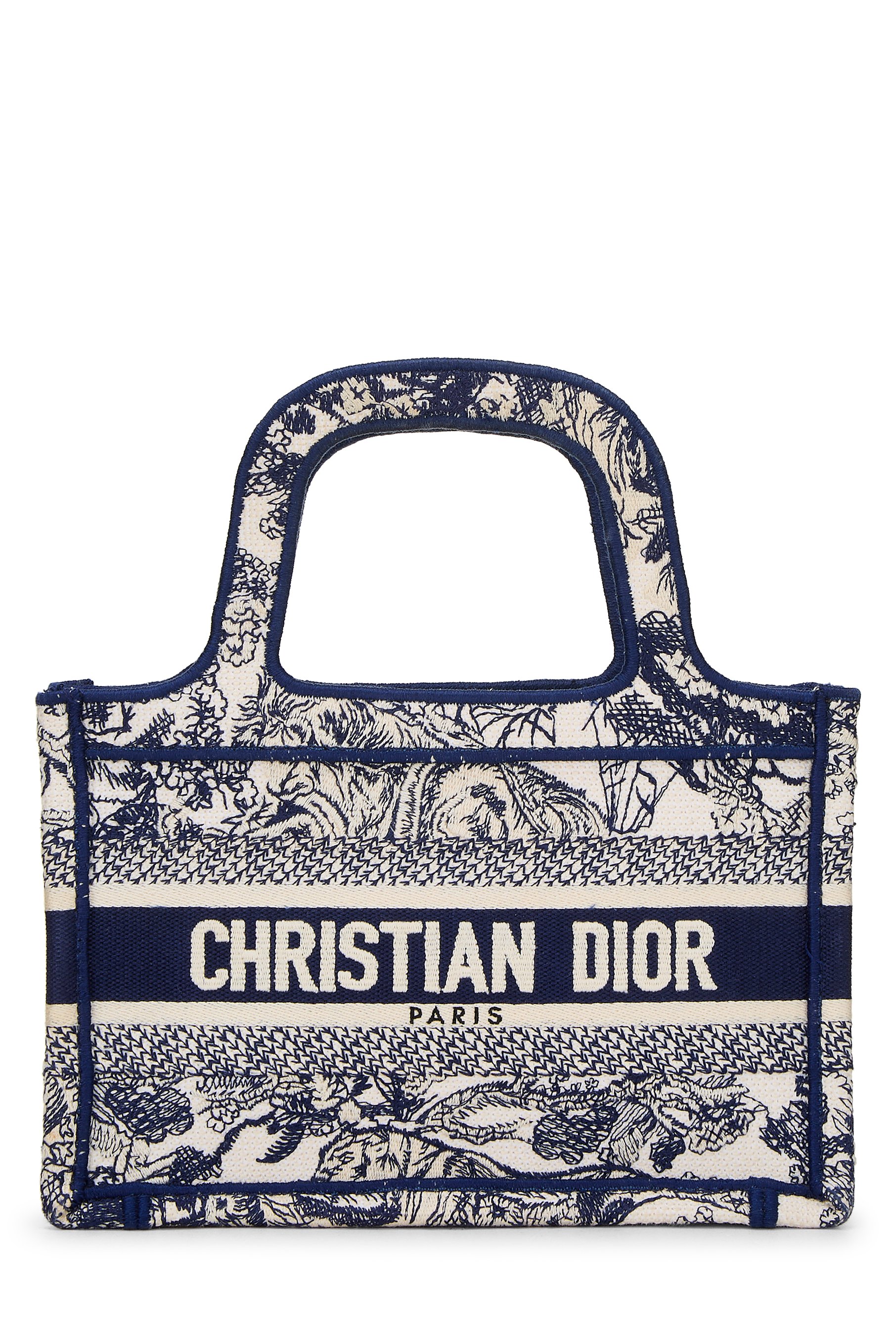 Dior Navy Canvas Embroidered Toile De Jouy Book Tote Mini