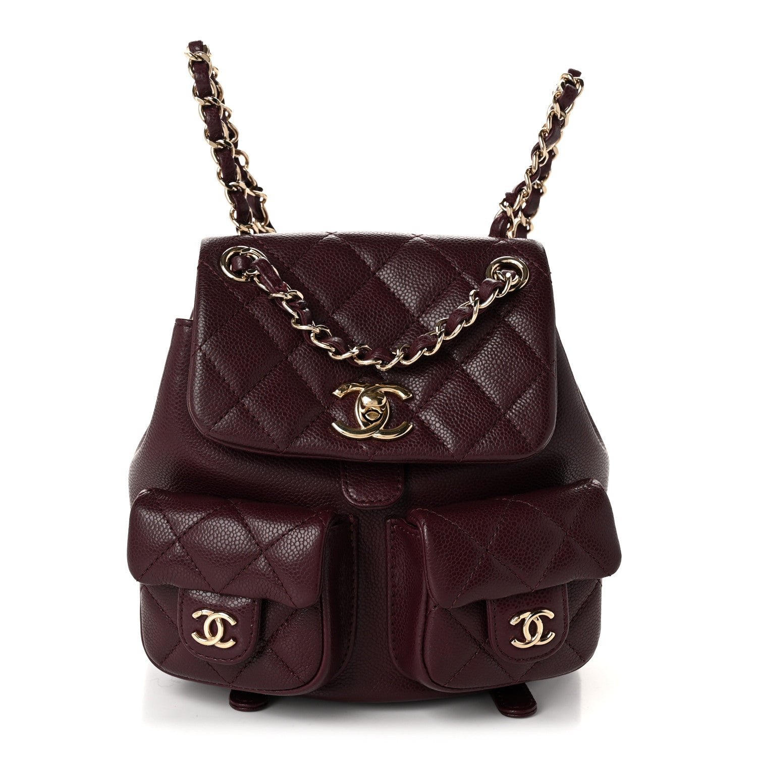 Chanel Shiny Caviar Quilted Small Duma Pockets Drawstring Backpack Burgundy