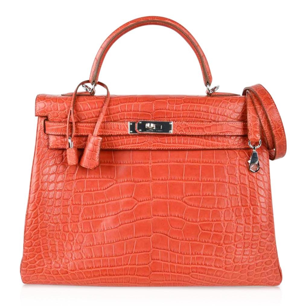 Hermes Hermes Kelly 35 Retourne Bag Sanguine Matte Alligator with Palladium Hardware