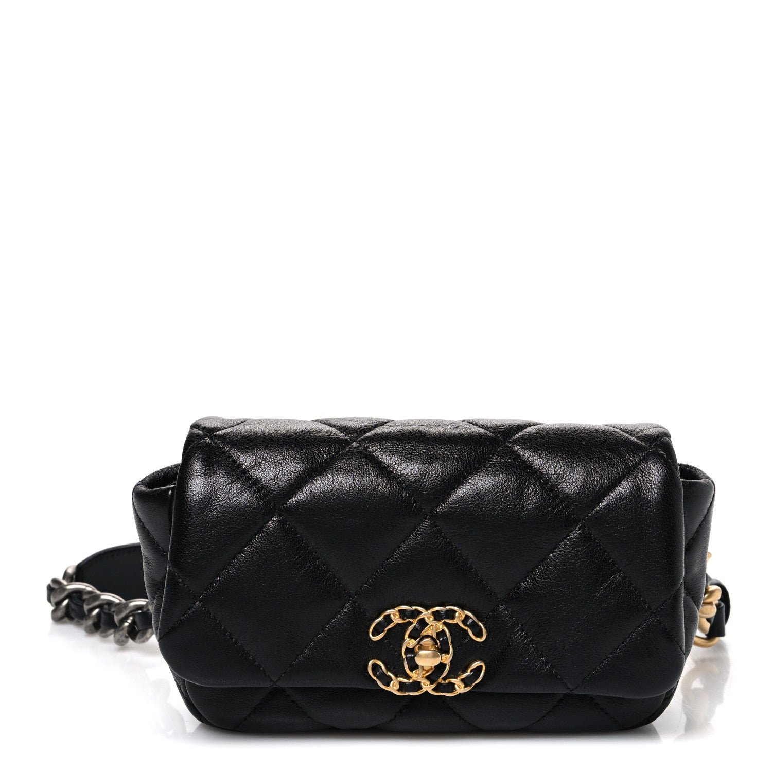 Chanel Goatskin Quilted Chanel 19 Waist Bag Black