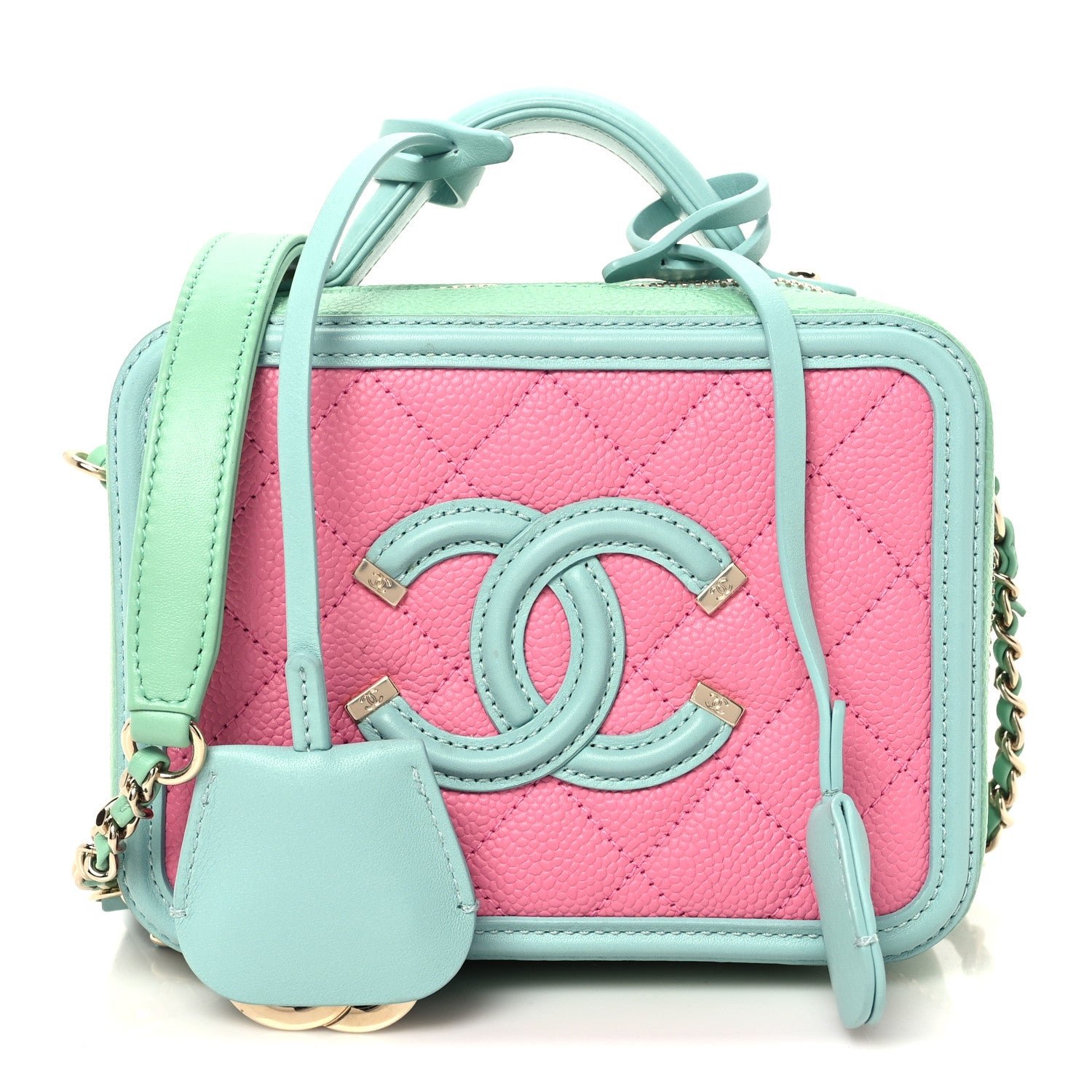 Chanel Caviar Quilted Small CC Filigree Vanity Case Pink Green Blue