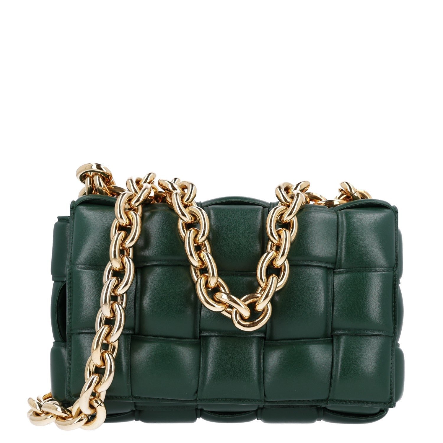 Bottega Veneta Lambskin Maxi Intreccio Padded Chain Cassette Crossbody Bag Raintree