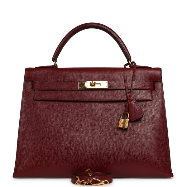 Vintage Hermes Kelly Sellier 32 Rouge H Courcheval Gold Hardware