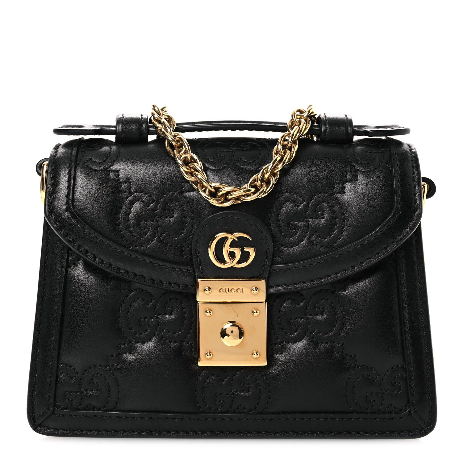 Gucci Calfskin GG Matelasse Mini Top Handle Shoulder Bag Black