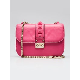 Valentino Pink Leather Glam Lock Small Flap Bag
