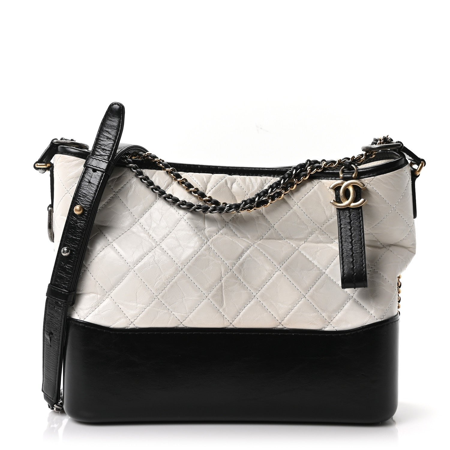 Chanel Aged Calfskin Quilted Medium Gabrielle Hobo Black White