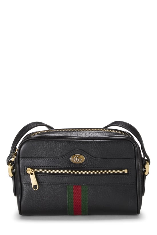 Black Leather Web Ophidia Crossbody Mini