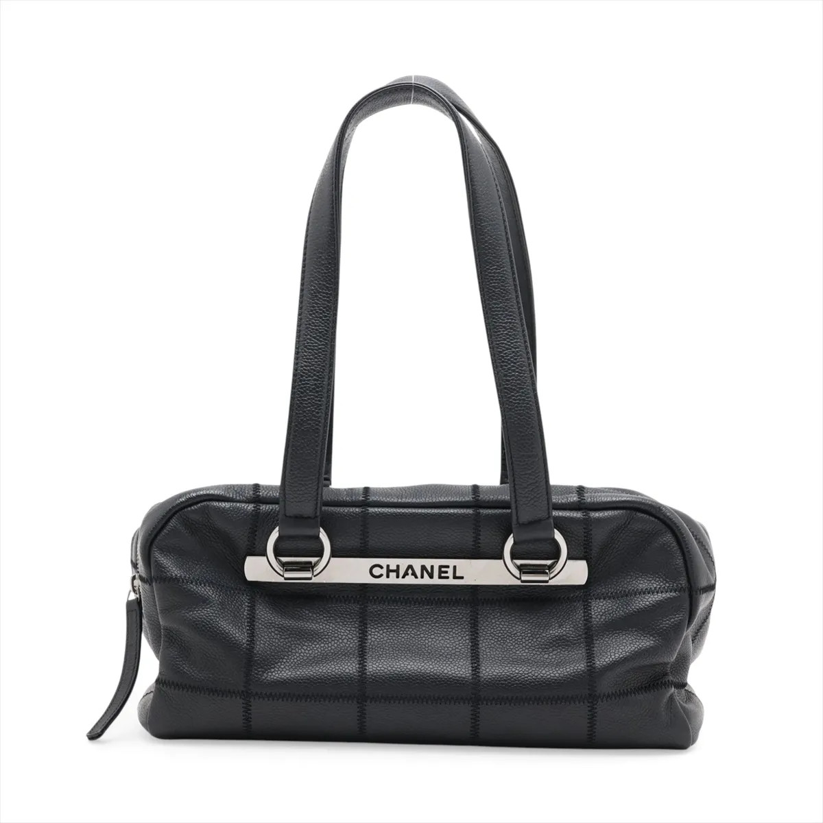 Chanel Chocolate Bar Caviar Skin Hand bag Black Silver Metal Fittings 9XXXXXX