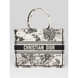 Dior Christian Dior Black/Latte Zodiac Embroidered Canvas Medium Tote Bag