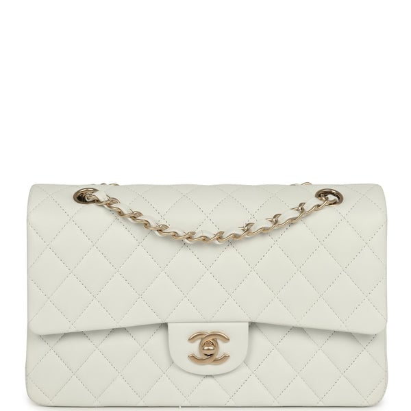 Chanel Medium Classic Double Flap Bag White Lambskin Brushed Gold Hardware
