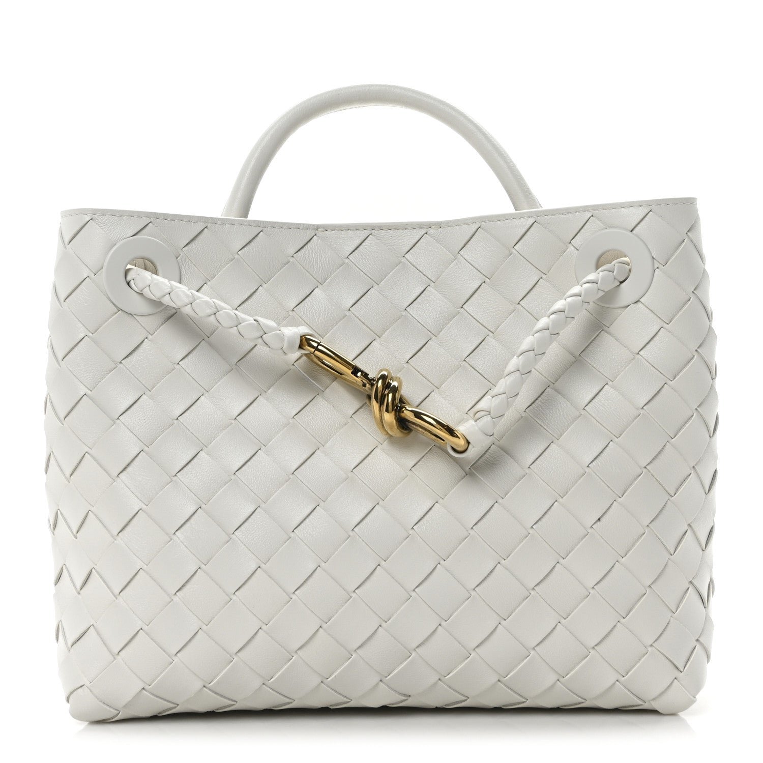 Bottega Veneta Nappa Intrecciato Small Andiamo Shoulder Bag White