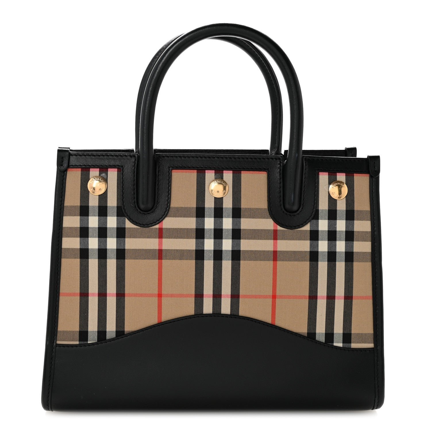 Burberry Calfskin House Check Mini Two Handle Title Bag Black
