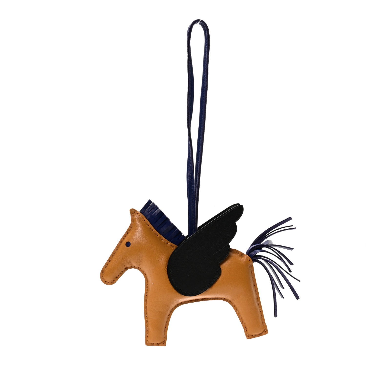 Hermes Hermes Milo Lambskin Grigri Rodeo Pegase Horse Bag Charm MM Sesame Black Bleu Saphir