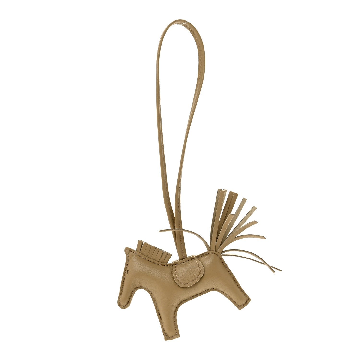 Hermes Milo Lambskin Grigri Rodeo Horse Bag Charm PM Beige Marfa