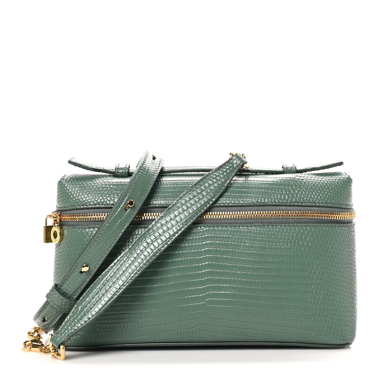 Loro Piana Lizard L19 Extra Pocket Pouch Green Lagoon Sun Gold