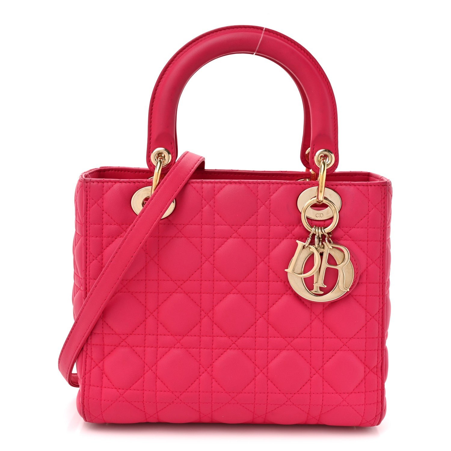 Christian Dior Lambskin Cannage Medium Lady Dior Fuchsia