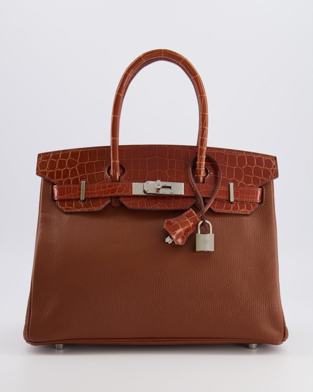 Hermès Birkin 30 Touch Bag in Noisette Chèvre Mysore and Etrusque Crocodile Niloticus Leather with Palladium Hardware