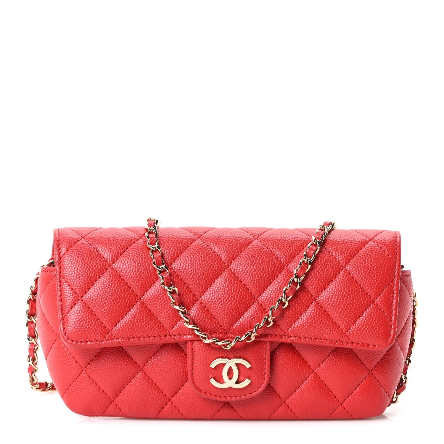 Chanel Caviar Quilted Glasses Case With Chain Red