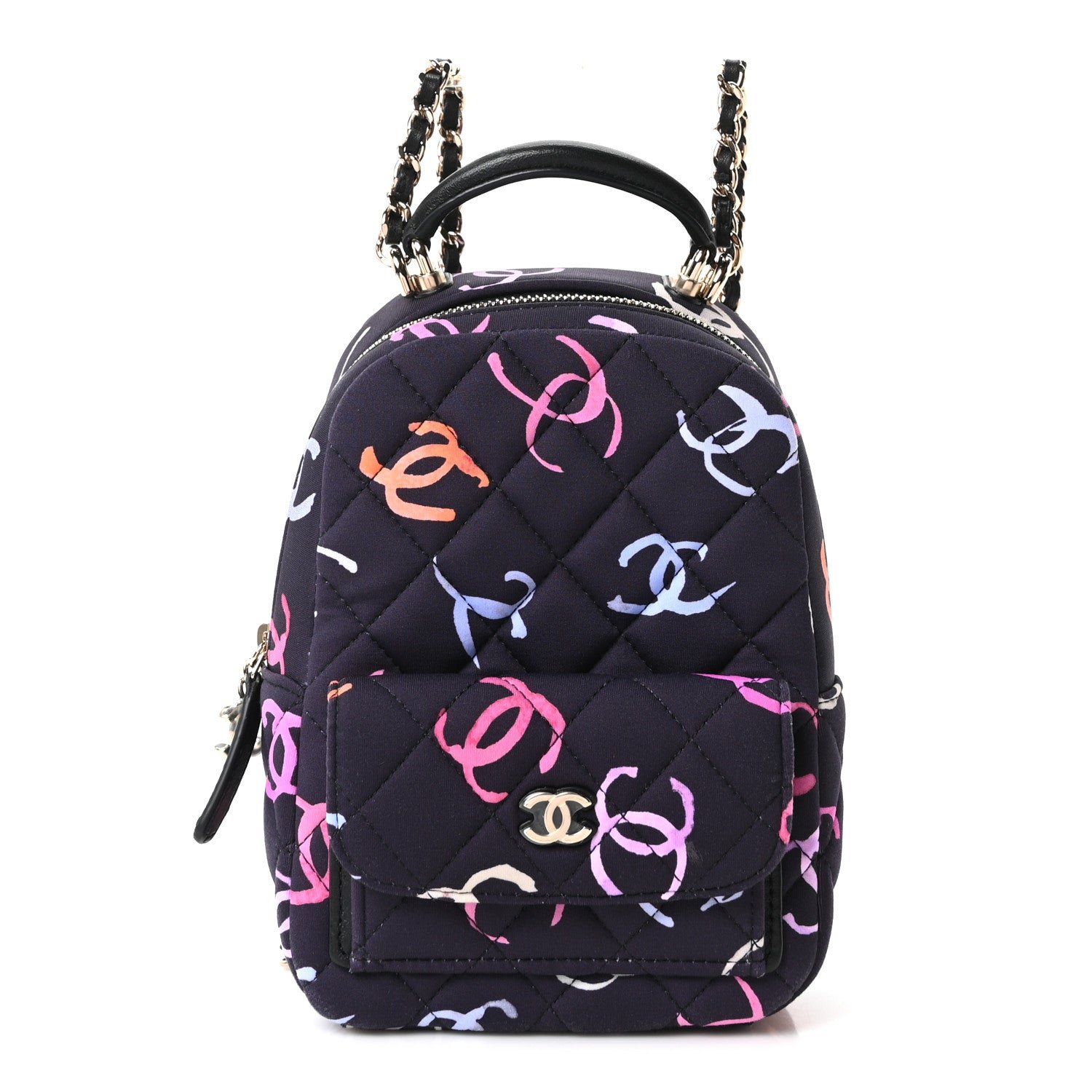 Chanel Printed Fabric Quilted CC Mini Classic Backpack Black Multicolor