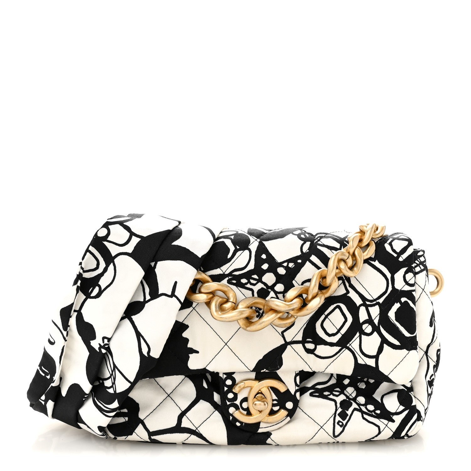 Chanel Canvas Printed Deer Coco Mini Single Flap White Black