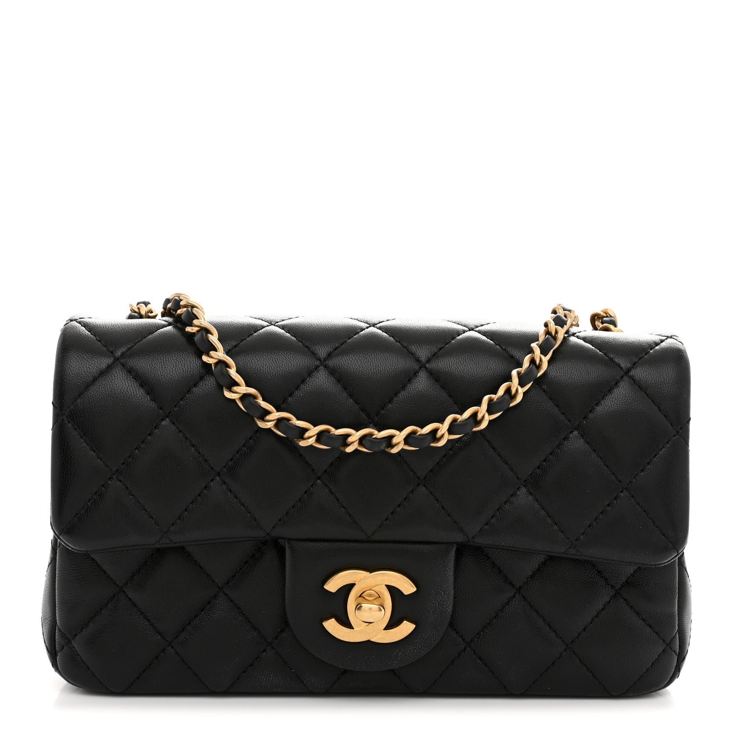 Chanel Lambskin Quilted Mini Rectangular Pearl Crush Flap Black
