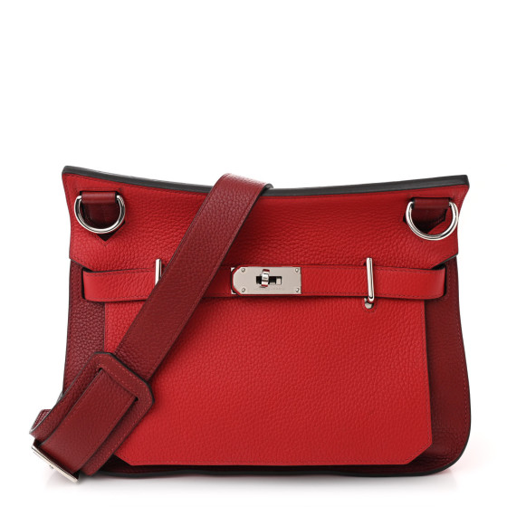 Hermes Taurillon Clemence Bi-Color Jypsiere 28 Rouge H Rouge Casaque