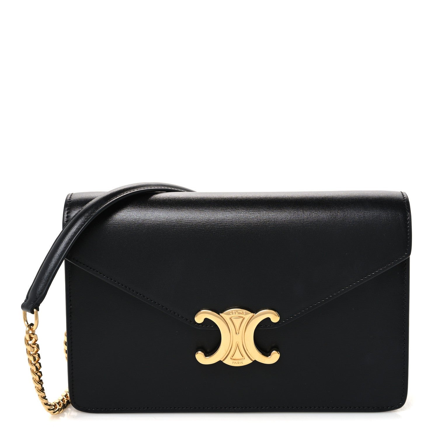 Celine Shiny Calfskin Triomphe Margo Wallet on Chain Black