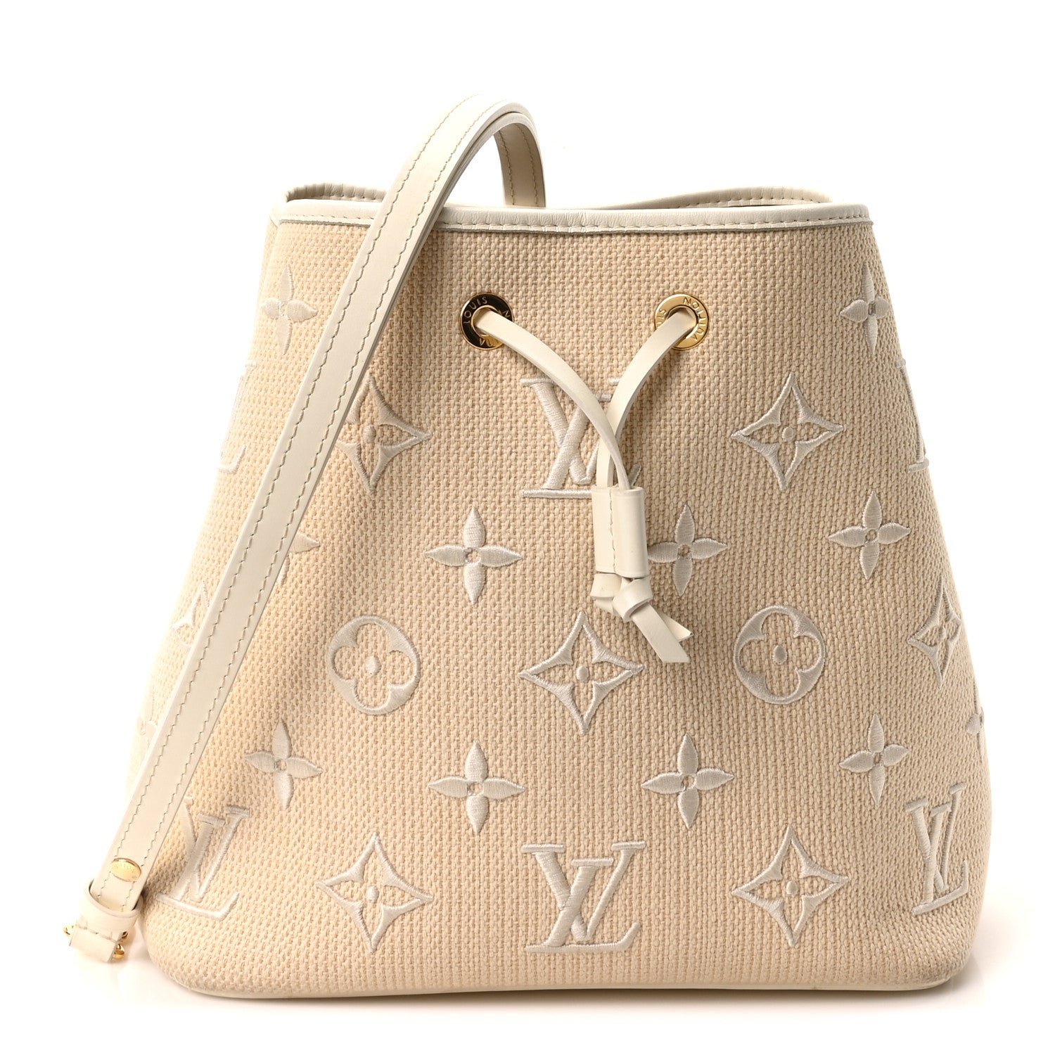 Louis Vuitton Cotton Monogram Embroidered Neonoe MM Beige White