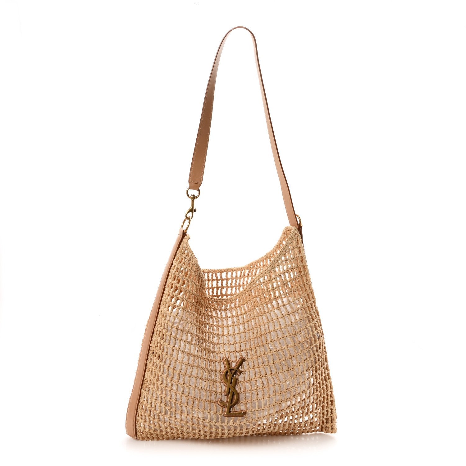 Saint Laurent Raffia Calfskin Oxalis Shoulder Bag Naturale Vintage Brown