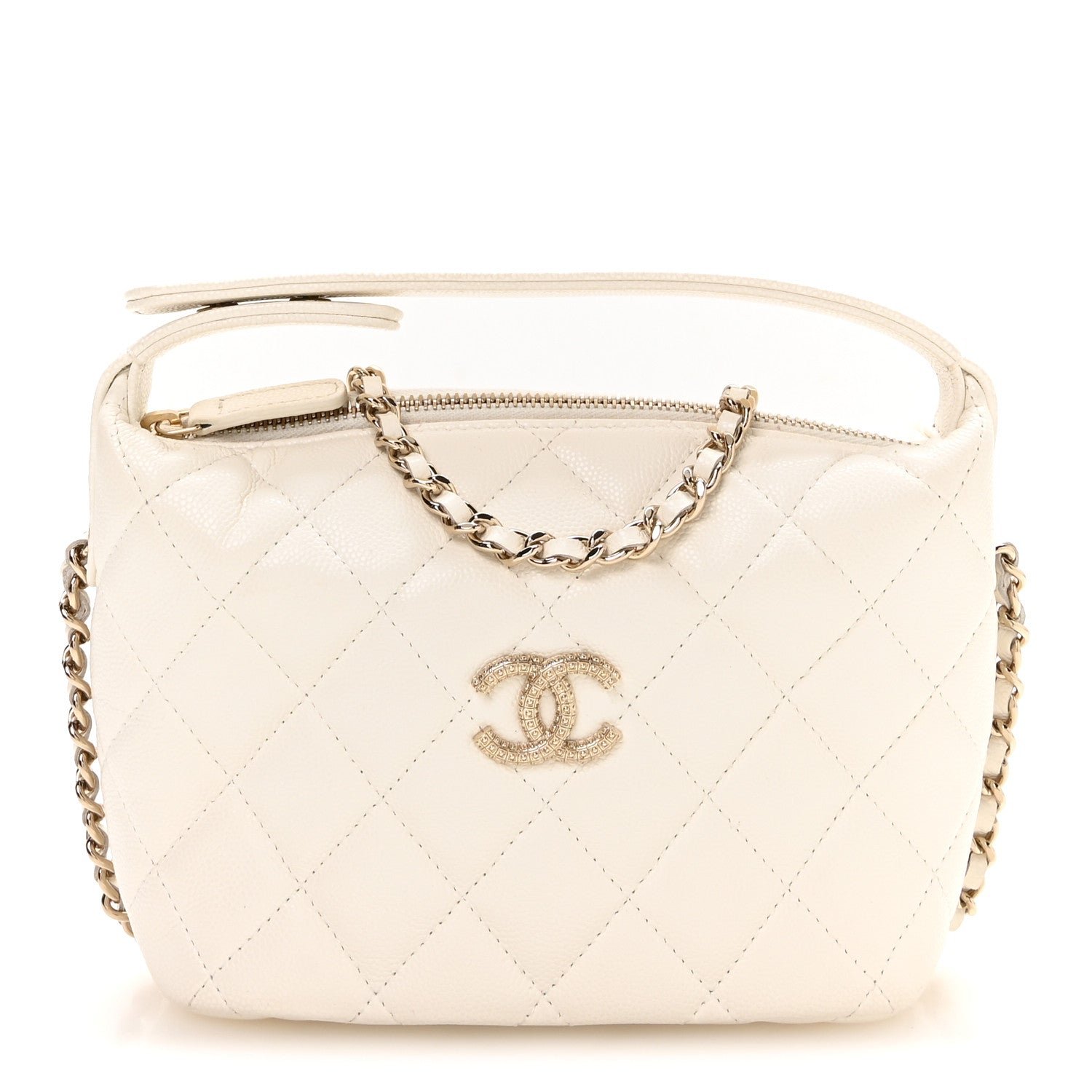 Chanel Caviar Quilted Hobo Clutch With Chain White