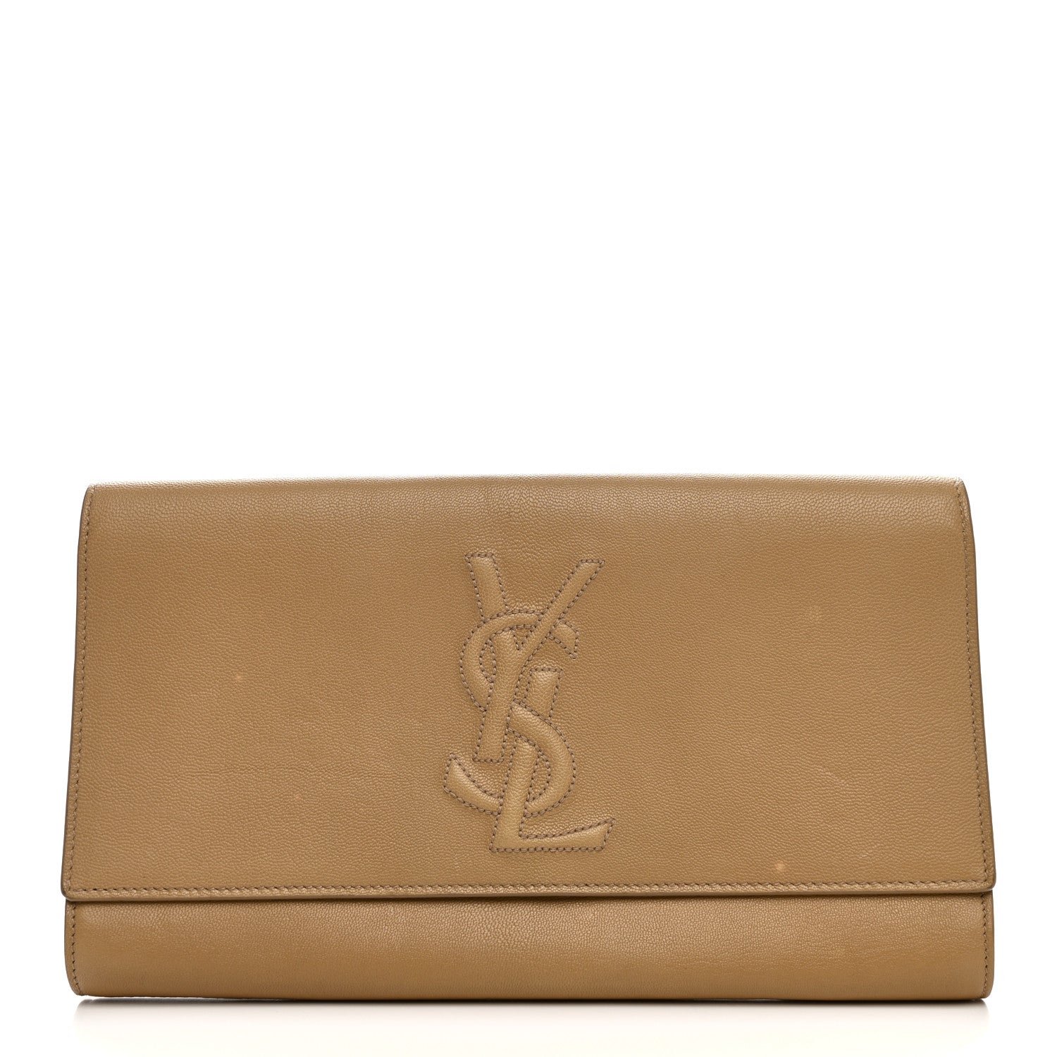 Saint Laurent Calfskin Monogram Large Belle De Jour Clutch  Beige