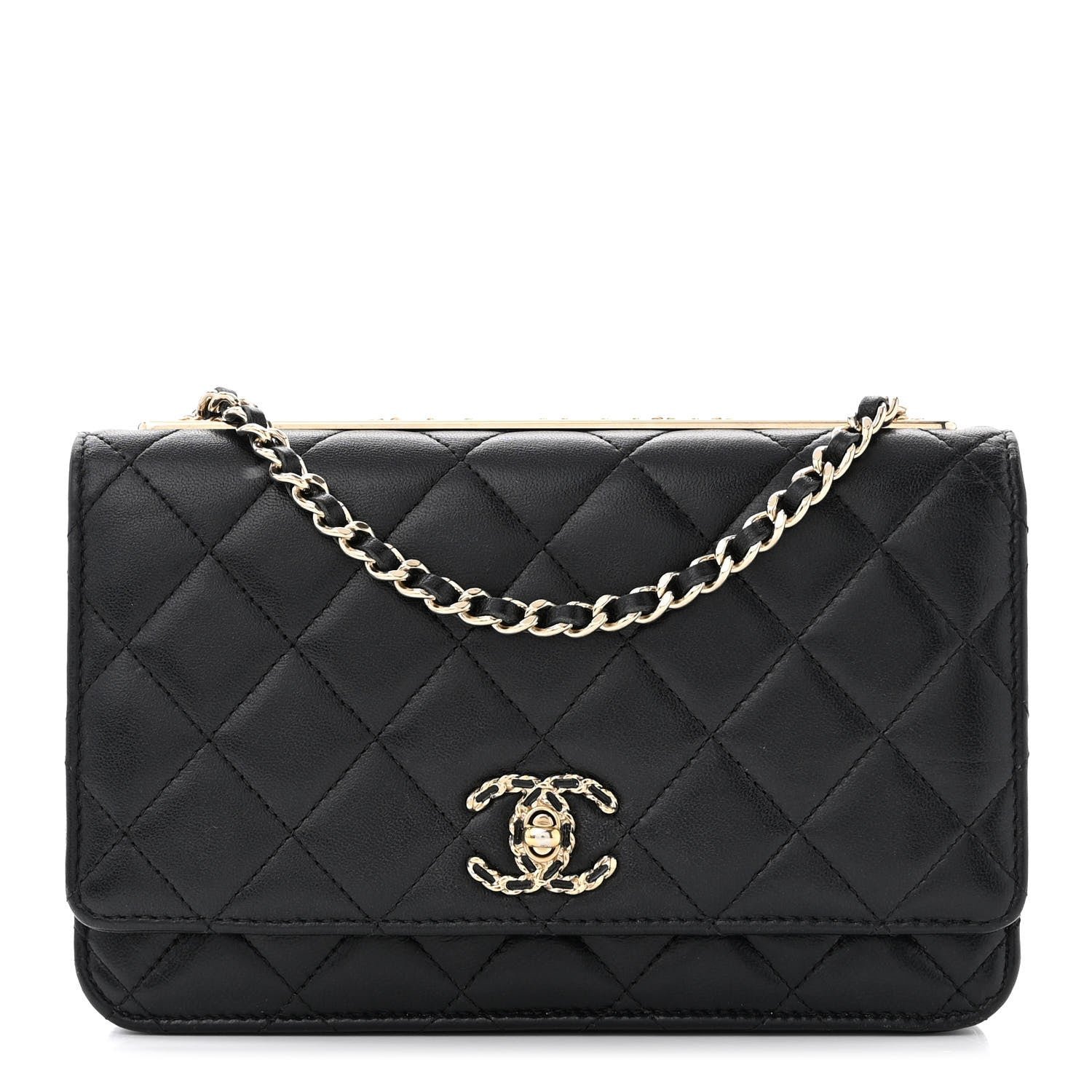 Chanel Lambskin Quilted Trendy CC Wallet On Chain WOC Black