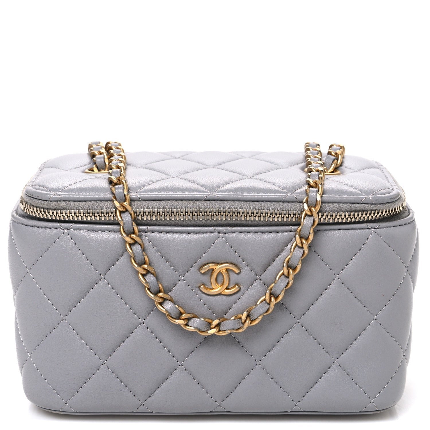 Chanel Lambskin Quilted Small Pearl Crush Vanity Case With Chain Grey