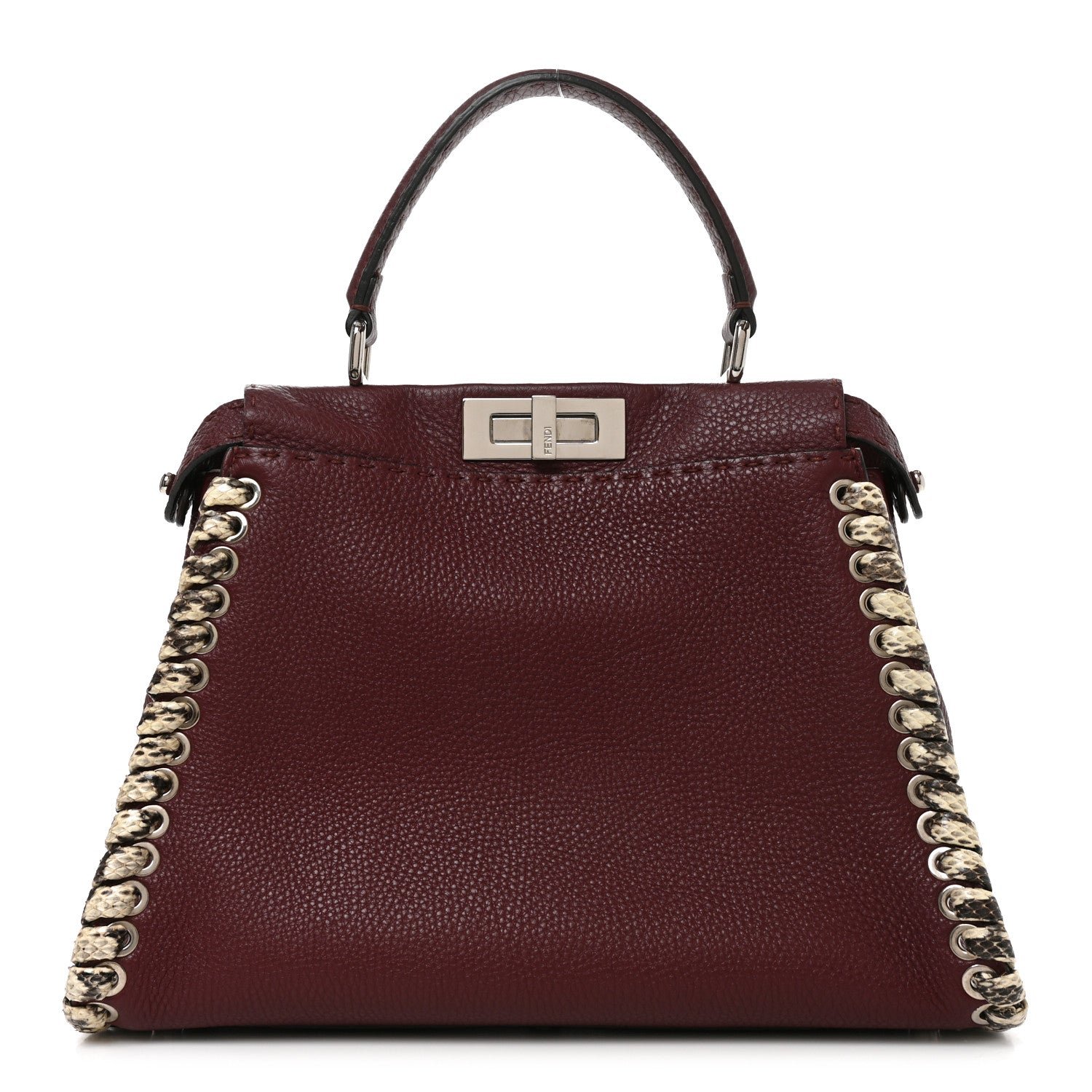 Fendi Cuoio Romano Elaphe Selleria Lace Up Bi-Color Medium Peekaboo Iconic Satchel Bordeaux Grigio Polvere Natural
