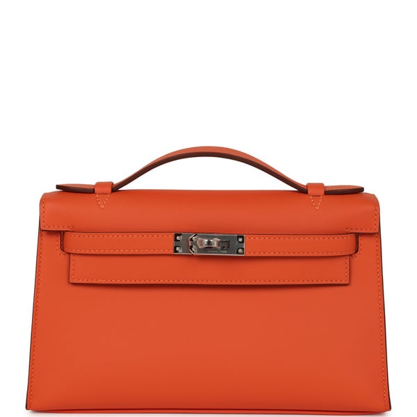 Hermes Kelly Pochette Tangerine Swift Palladium Hardware