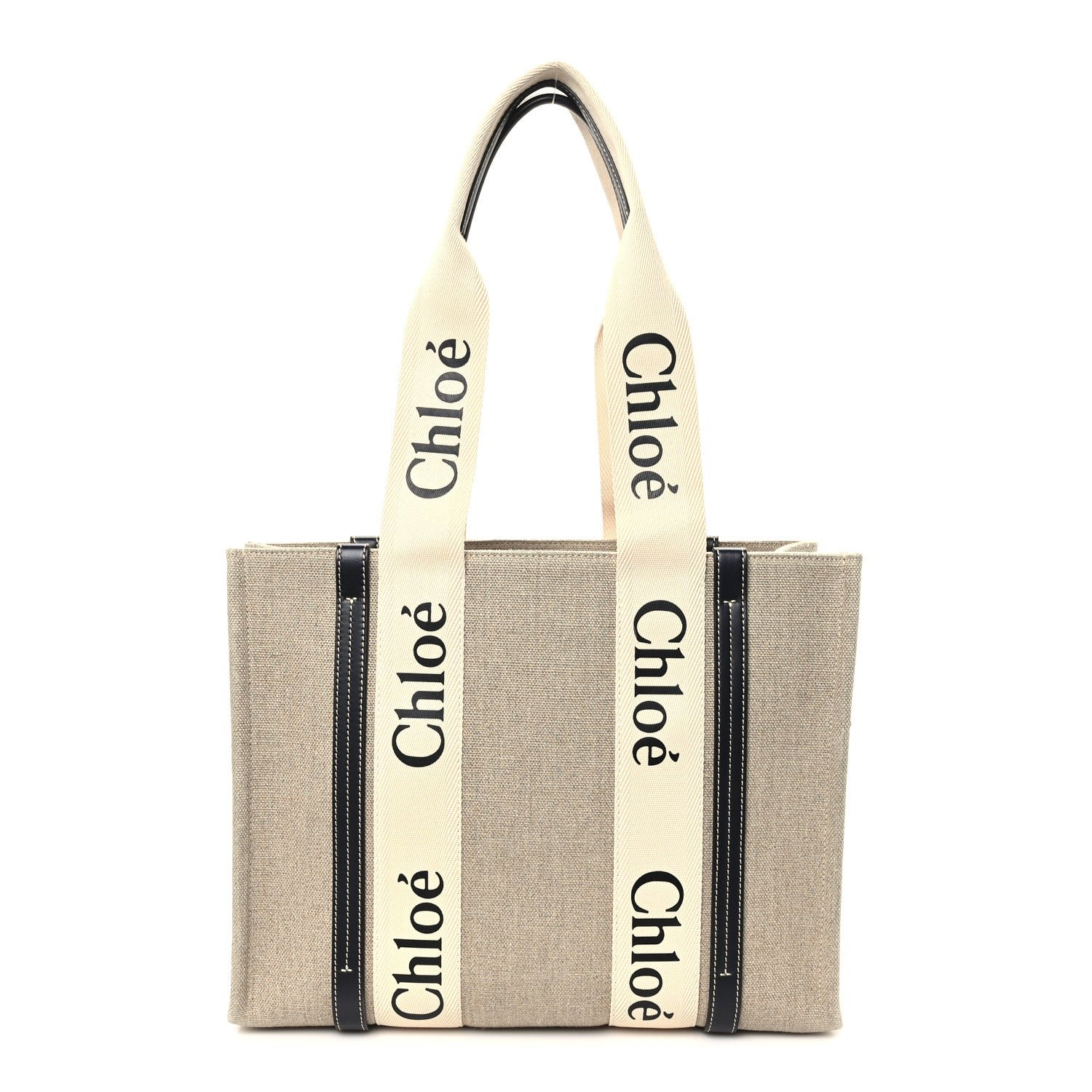 Chloe Cotton Calfskin Medium Woody Ribbon Tote White Blue