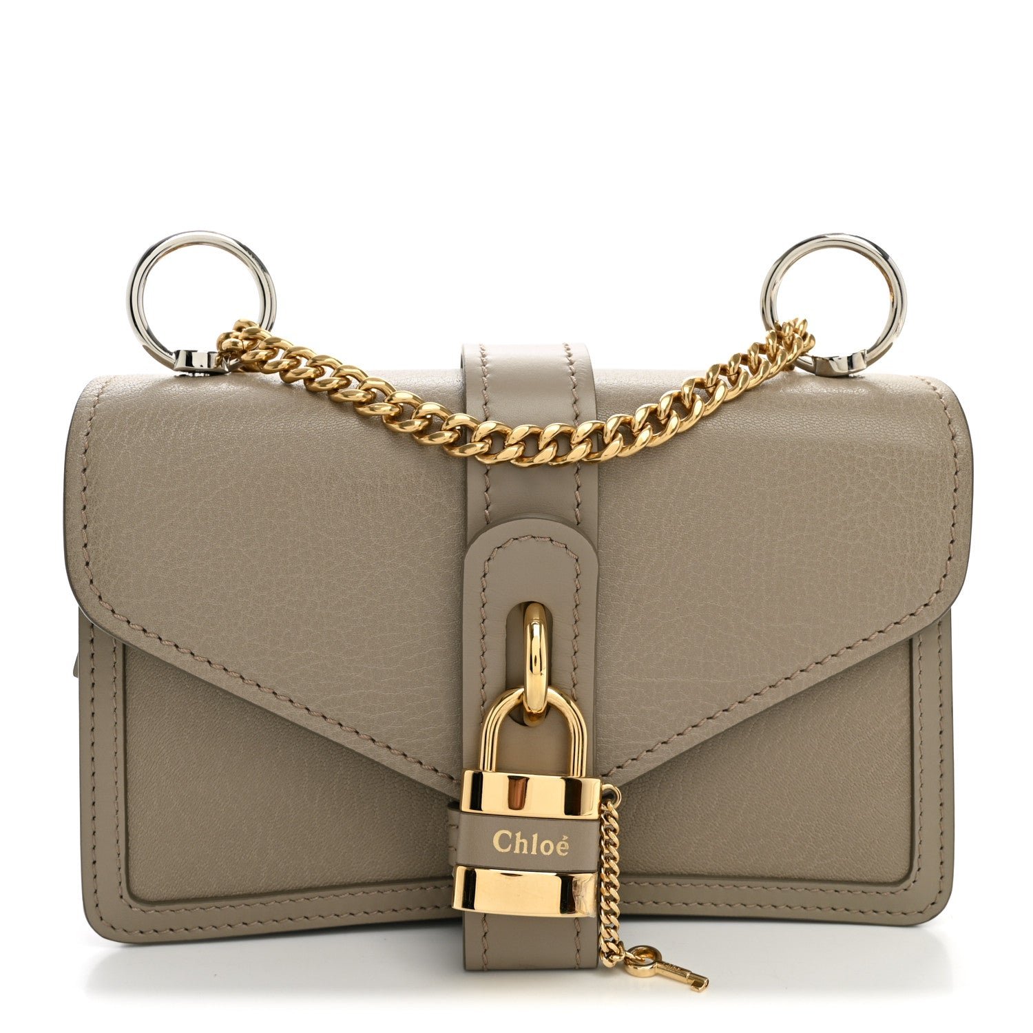 Chloe Shiny Goatskin Calfskin Aby Chain Shoulder Bag Motty Grey