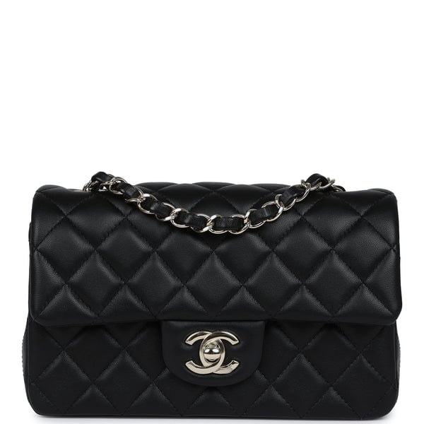 Pre-owned Chanel Mini Classic Rectangular Flap Bag Black Lambskin Light Gold Hardware
