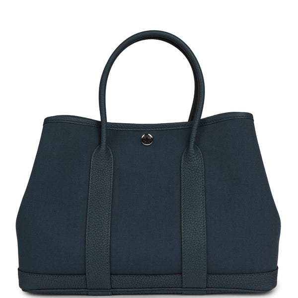 Hermes Hermes Garden Party 30 Bleu Tempete Toile Officier Canvas, Negonda Palladium Hardware